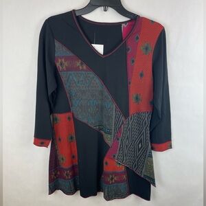 *NWT* Boho Red/Black Diagonal Patchwork Tunic from Parlsey and Sage